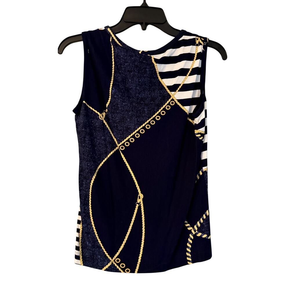 St John Sport Nautical Print Sleeveless Shell Top P Navy Rope Anchor Stripe NWT - Picture 9 of 9